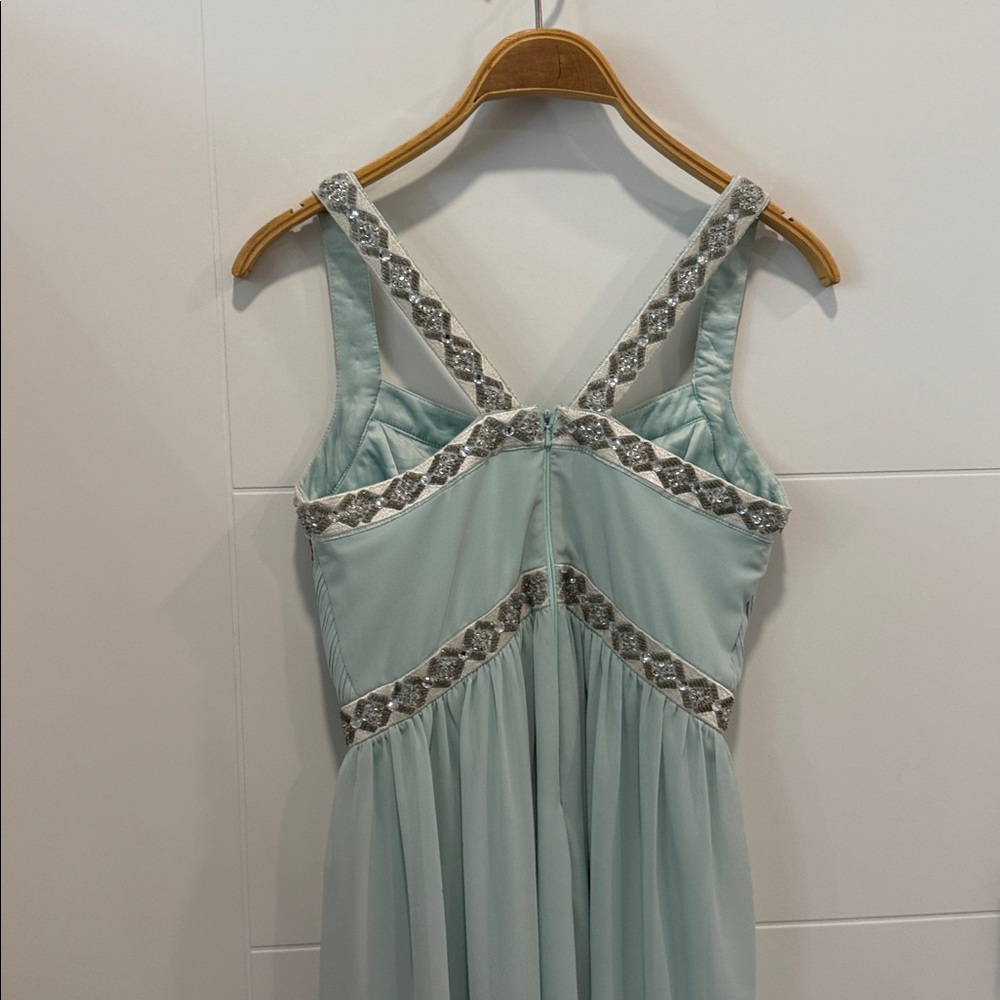 Minuet Petite Mint Green Satin Dress with Beaded Trim size small - Picture 8 of 9
